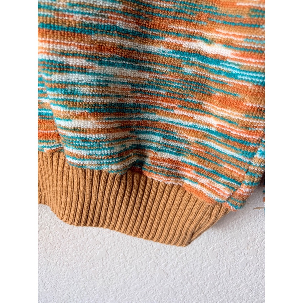 Vintage Fashion Womens Space Dye Knit XS Sweater Tan‎ Teal Crew Neck Ribbed Trim - Picture 8 of 11